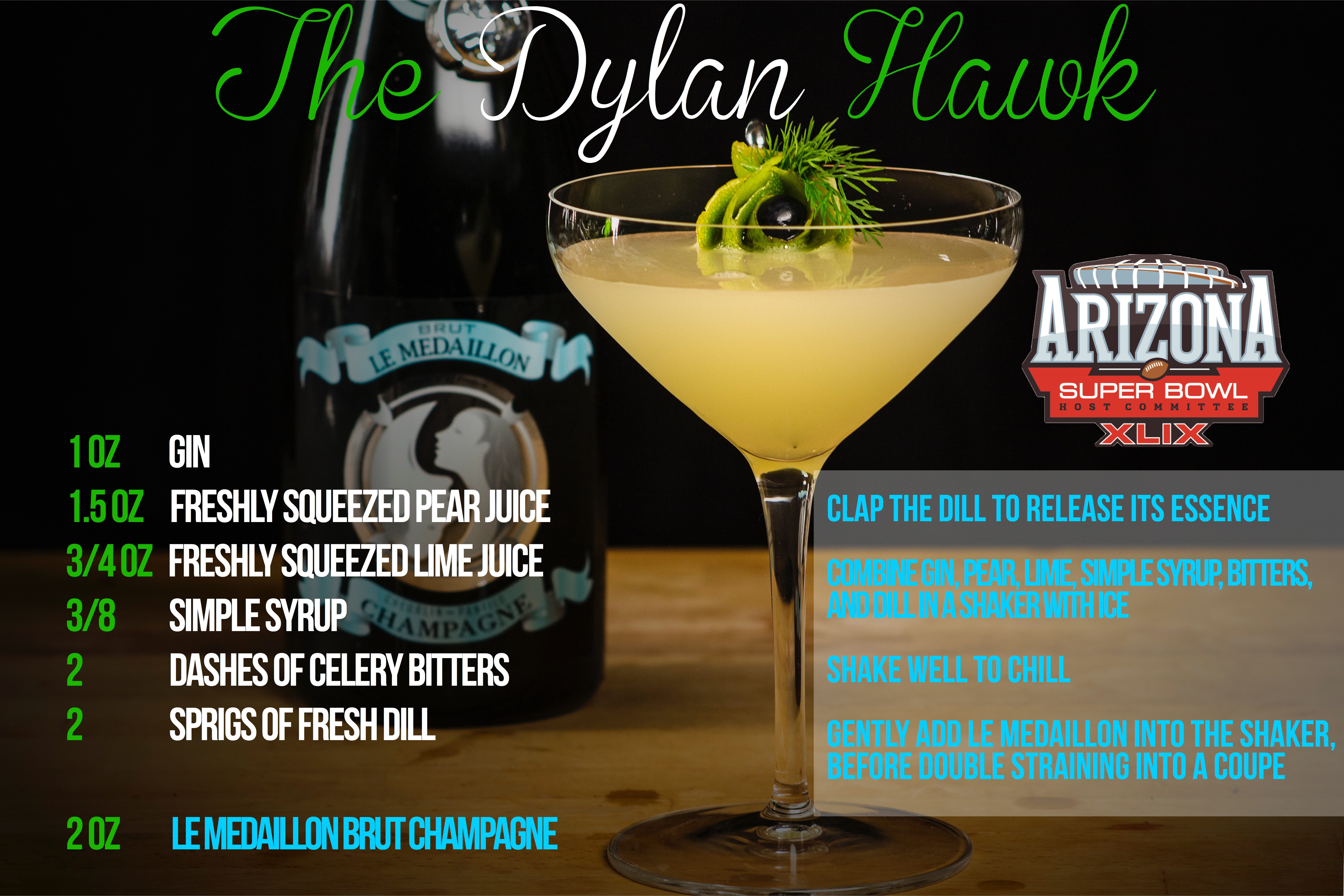 Superbowl Cocktail The Dylan Hawk Le Medaillon champagne